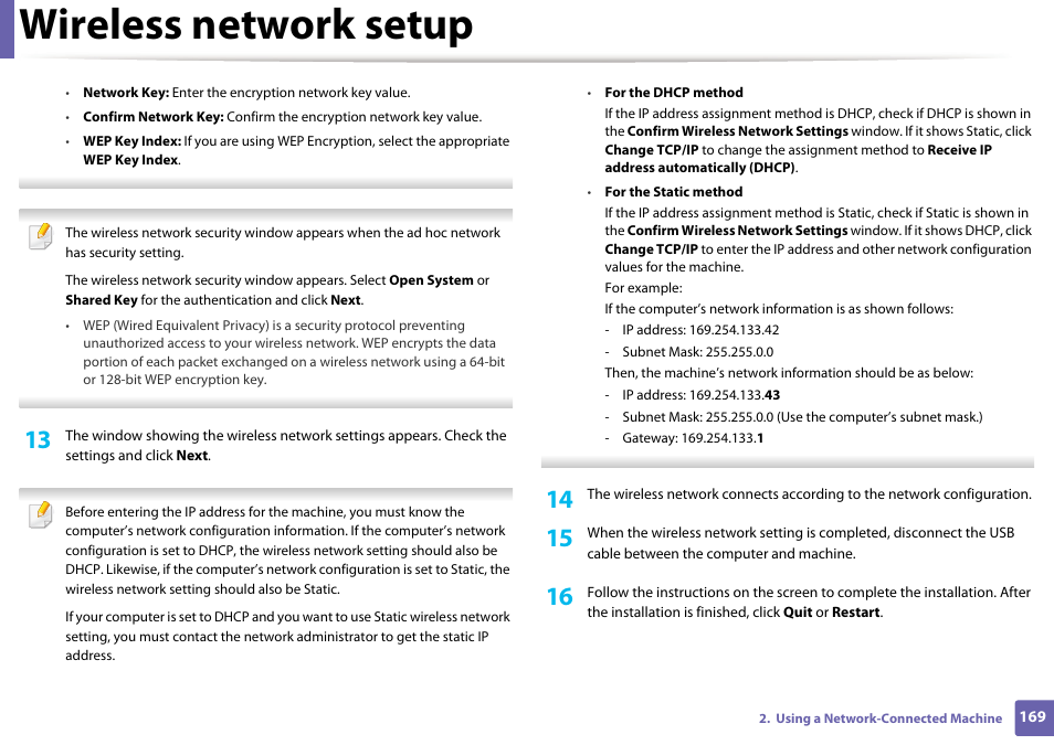 Wireless network setup | Dell B1265dfw  Multifunction Mono Laser Printer User Manual | Page 169 / 284