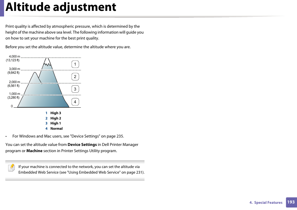 Altitude adjustment | Dell B1265dfw  Multifunction Mono Laser Printer User Manual | Page 193 / 284