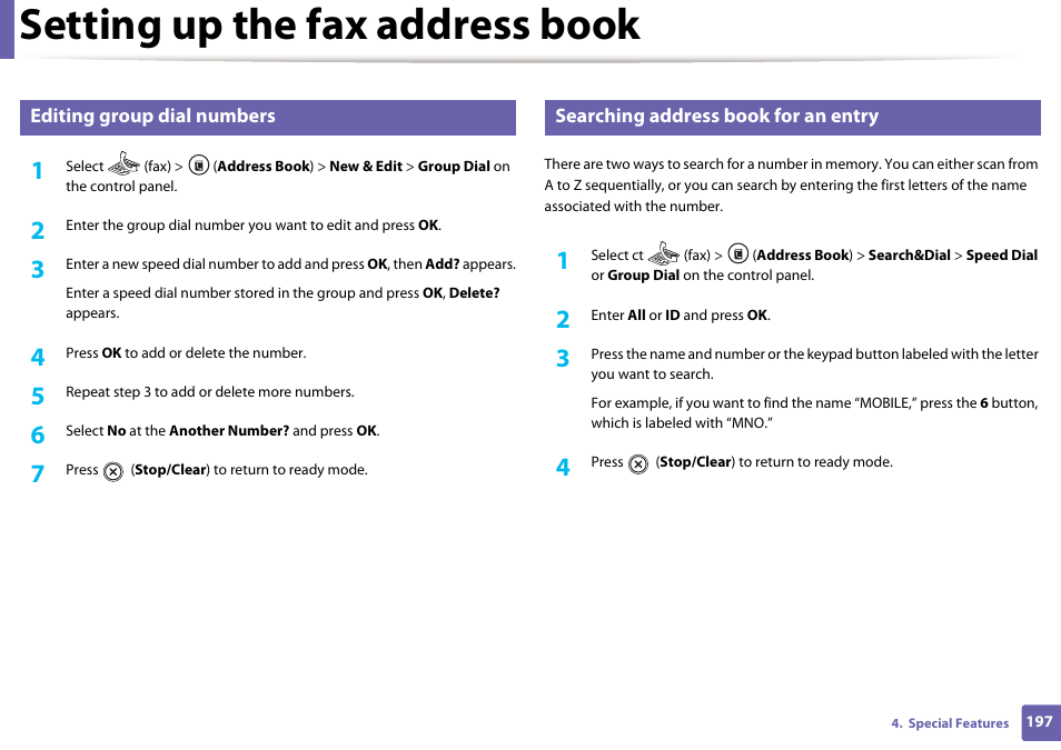 Setting up the fax address book | Dell B1265dfw  Multifunction Mono Laser Printer User Manual | Page 197 / 284