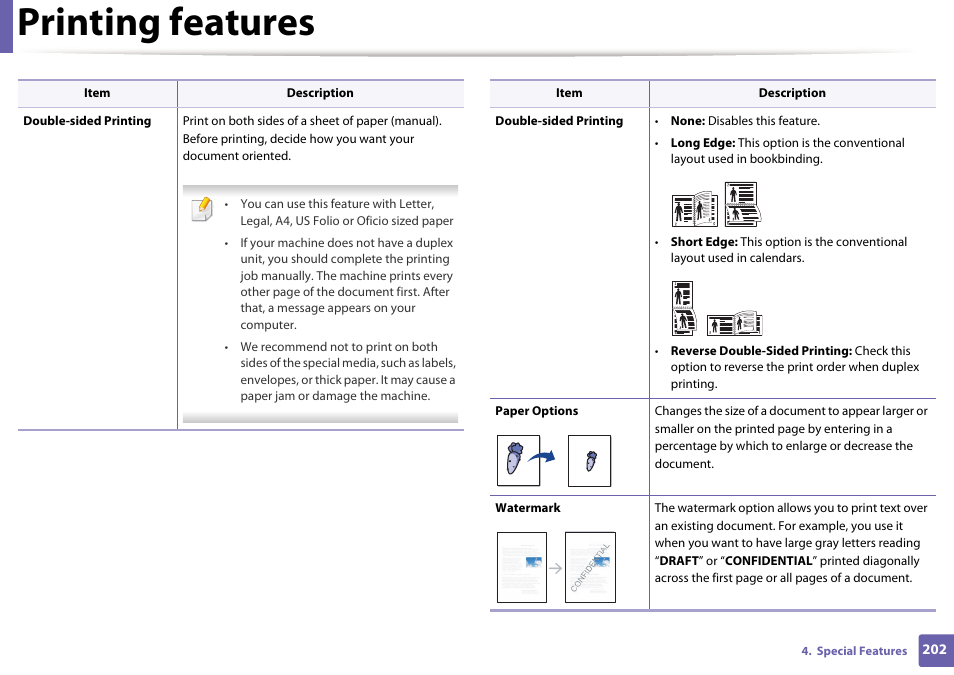 Printing features | Dell B1265dfw  Multifunction Mono Laser Printer User Manual | Page 202 / 284