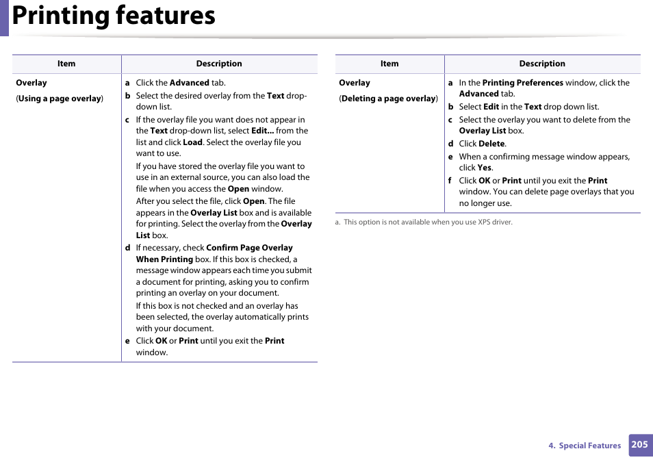 Printing features | Dell B1265dfw  Multifunction Mono Laser Printer User Manual | Page 205 / 284