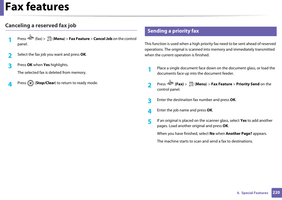 Fax features | Dell B1265dfw  Multifunction Mono Laser Printer User Manual | Page 220 / 284