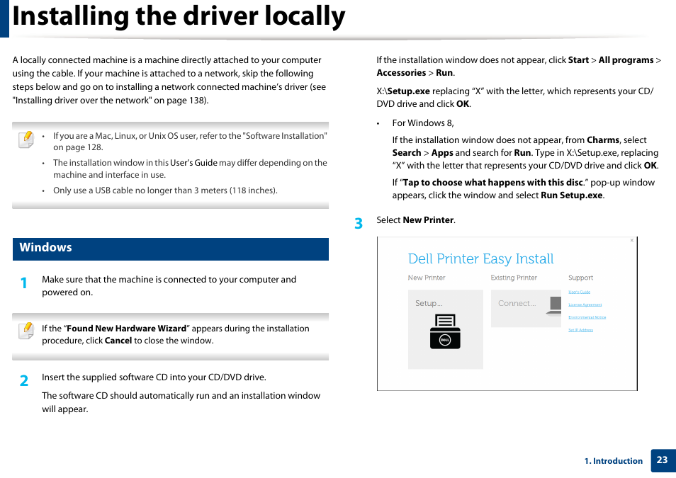 Installing the driver locally, Windows | Dell B1265dfw  Multifunction Mono Laser Printer User Manual | Page 23 / 284