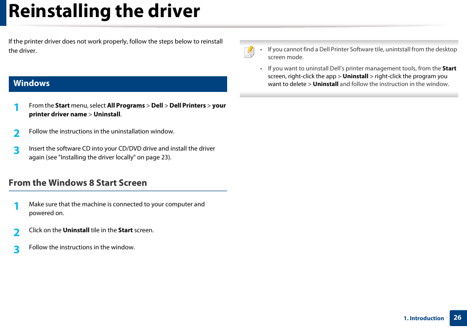 Reinstalling the driver | Dell B1265dfw  Multifunction Mono Laser Printer User Manual | Page 26 / 284