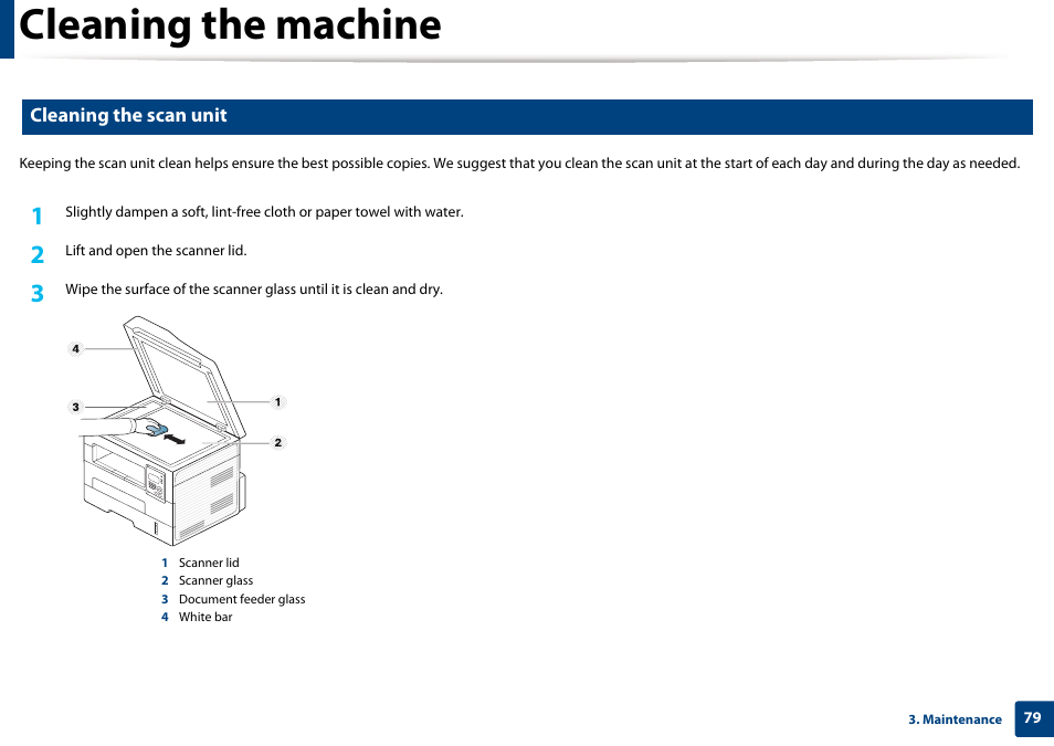 Cleaning the machine | Dell B1265dfw  Multifunction Mono Laser Printer User Manual | Page 79 / 284