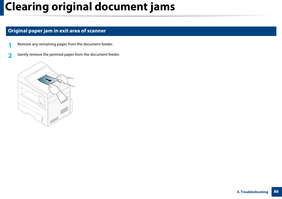 Clearing original document jams | Dell B1265dfw  Multifunction Mono Laser Printer User Manual | Page 86 / 284