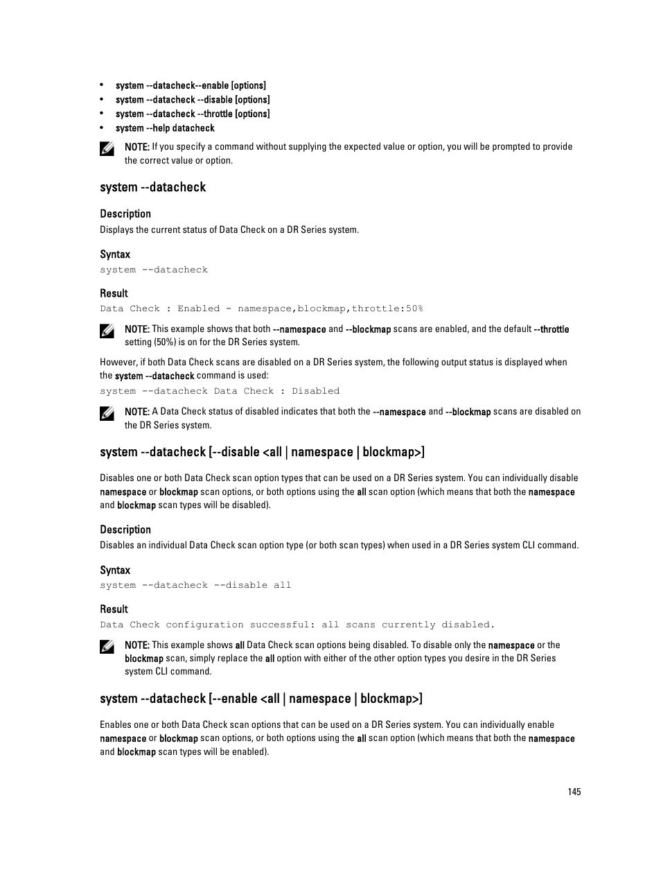 System --datacheck, Information, see | Dell PowerVault DR2000v User Manual | Page 145 / 150