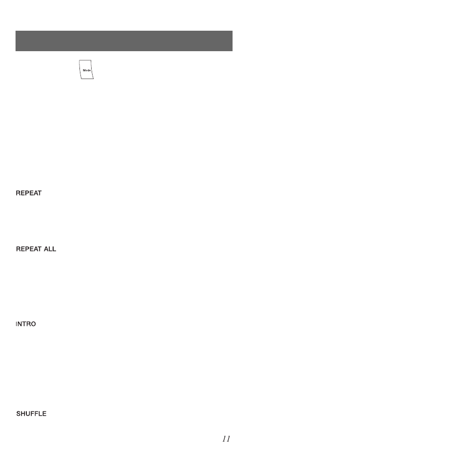 Normal - press play, Repeat - press mode once, Repeat all - press mode twice | Intro - press mode three times, Shuffle - press mode four times | Bose PM-1 User Manual | Page 11 / 14