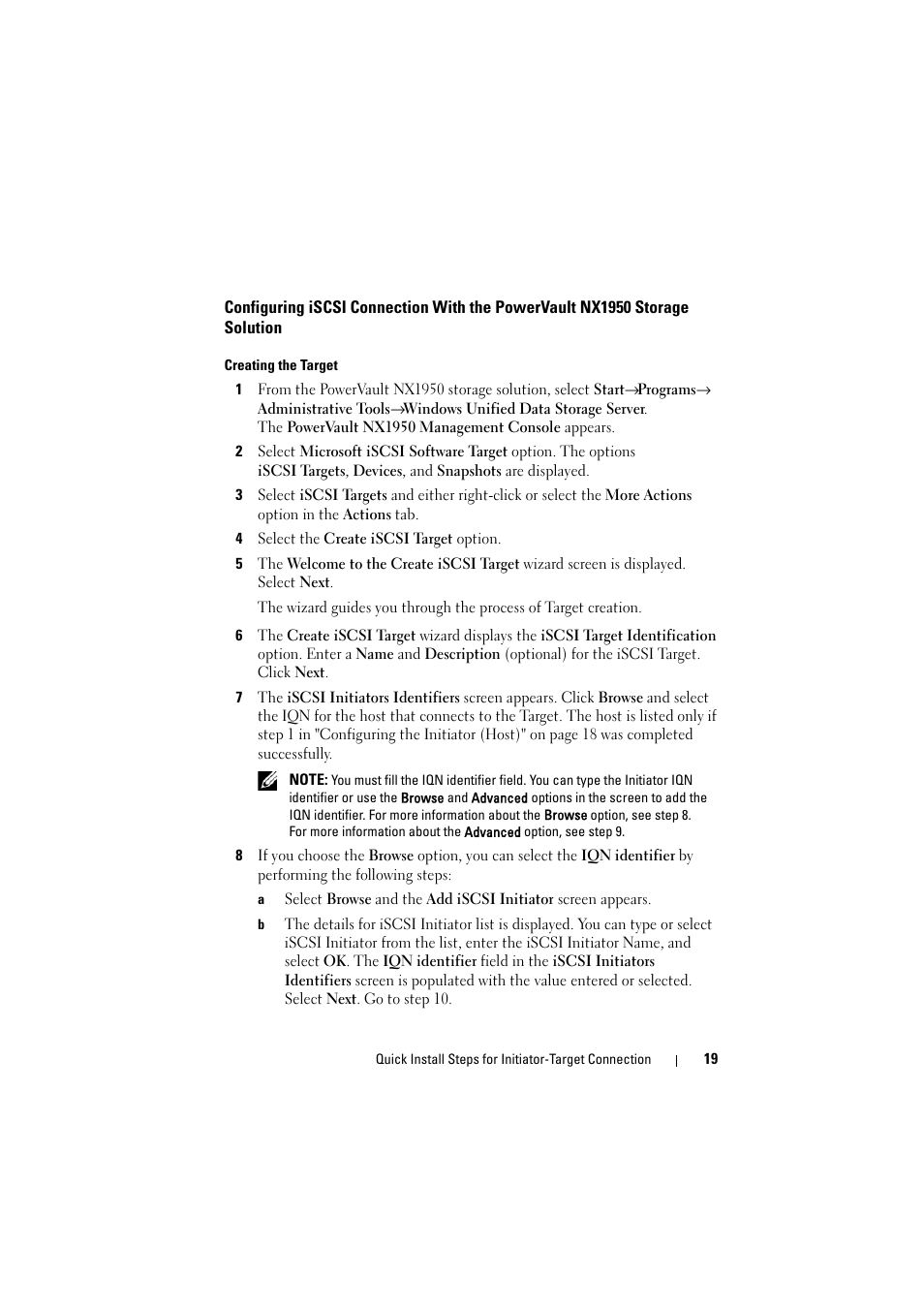 Configuring iscsi connection with the, Powervault nx1950 storage solution | Dell PowerVault NX1950 User Manual | Page 19 / 70