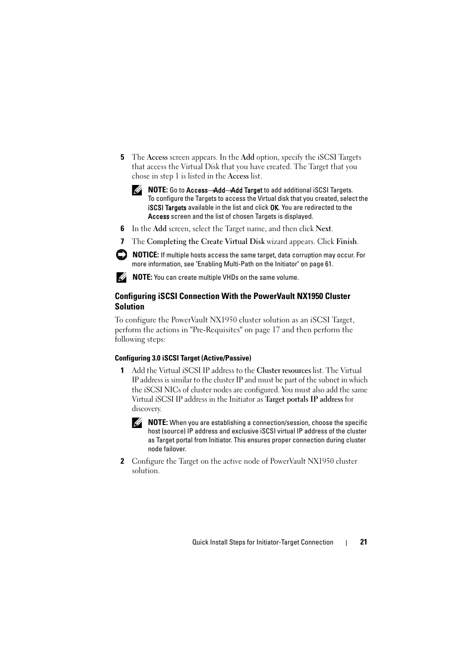 Configuring iscsi connection with the, Powervault nx1950 cluster solution | Dell PowerVault NX1950 User Manual | Page 21 / 70