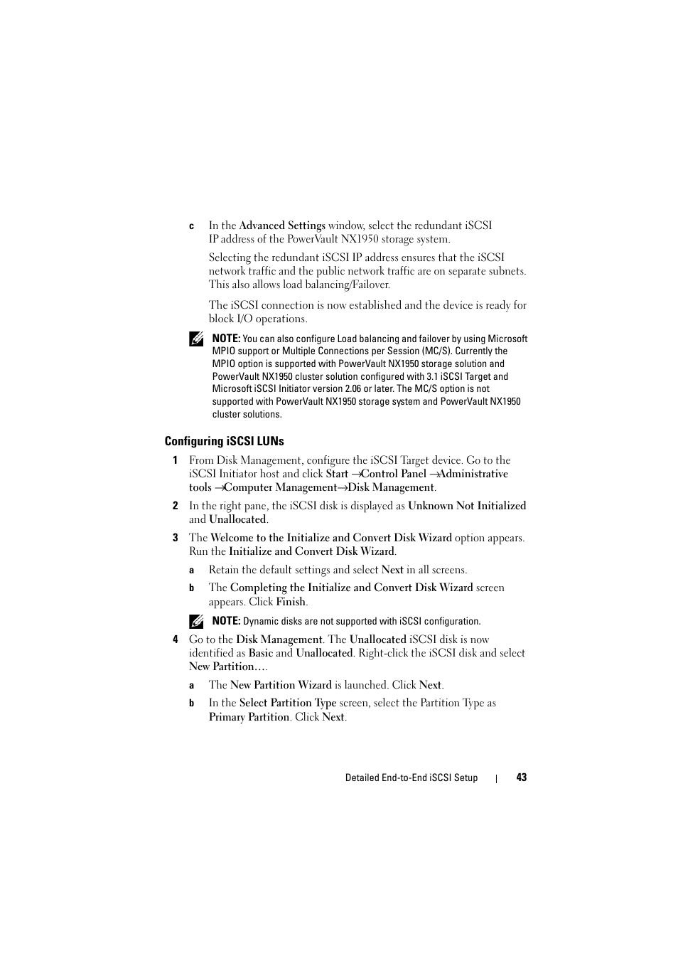 Configuring iscsi luns | Dell PowerVault NX1950 User Manual | Page 43 / 70