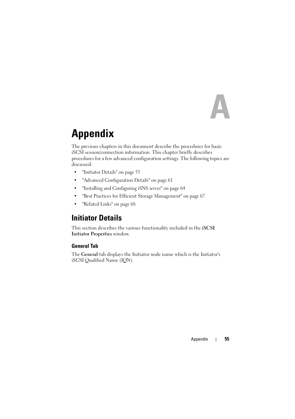 Appendix, Initiator details, General tab | See "appendix" on | Dell PowerVault NX1950 User Manual | Page 55 / 70