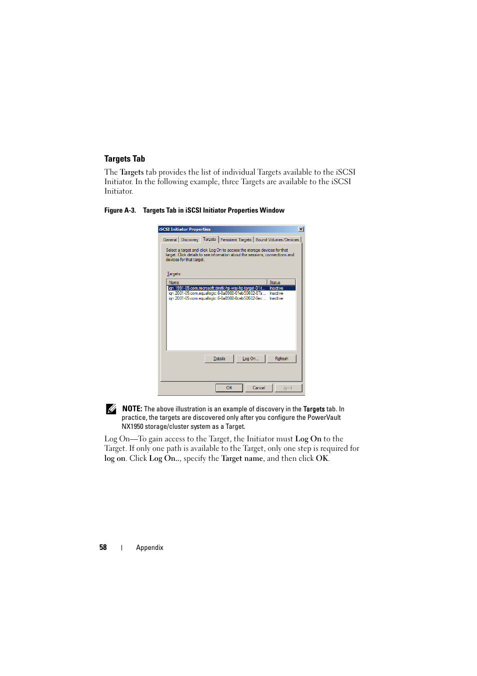 Targets tab | Dell PowerVault NX1950 User Manual | Page 58 / 70