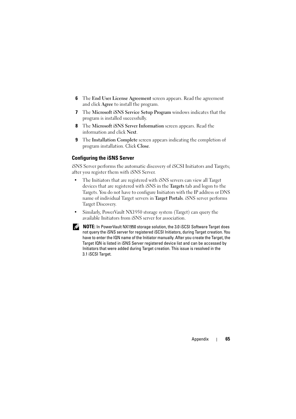 Configuring the isns server | Dell PowerVault NX1950 User Manual | Page 65 / 70