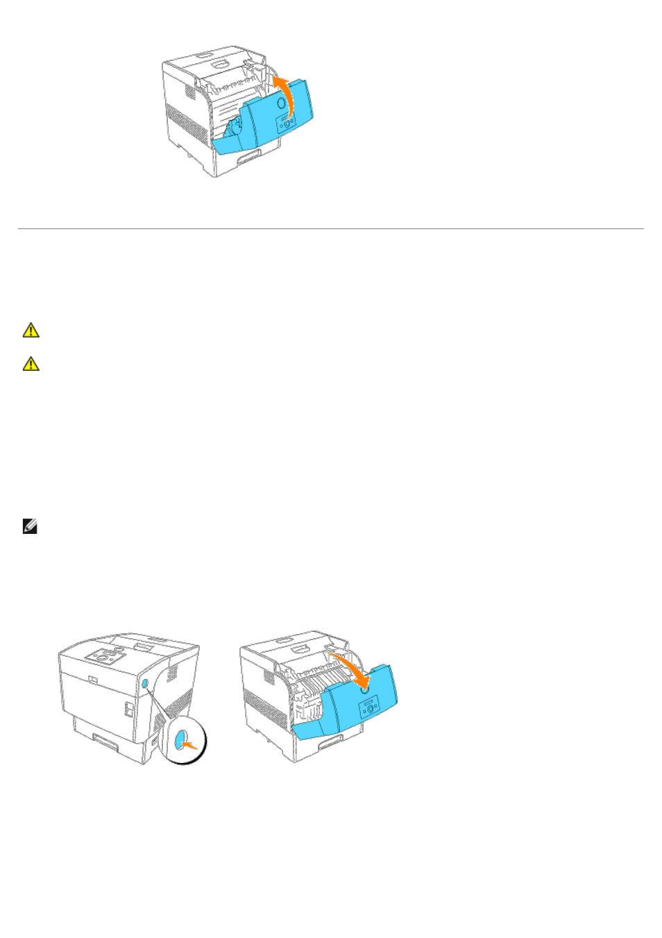 Replacing the fuser and separator roller, Replacing the fuser and, Separator roller | Replacing the fuser and separator, Roller, Removing the used fuser | Dell 5100cn Color Laser Printer User Manual | Page 205 / 298