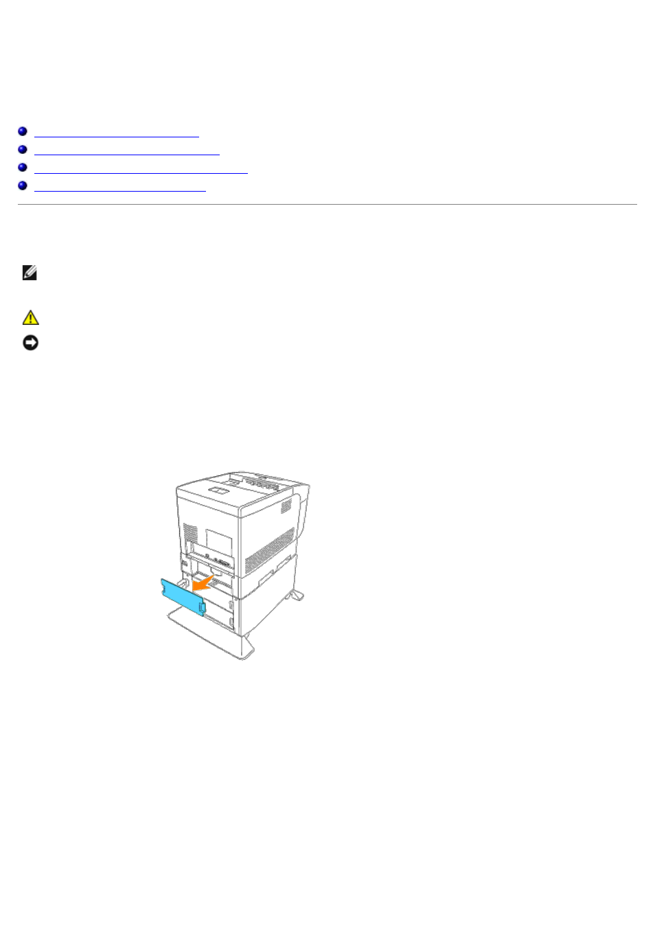 Removing options, Removing optional tray modules | Dell 5100cn Color Laser Printer User Manual | Page 217 / 298