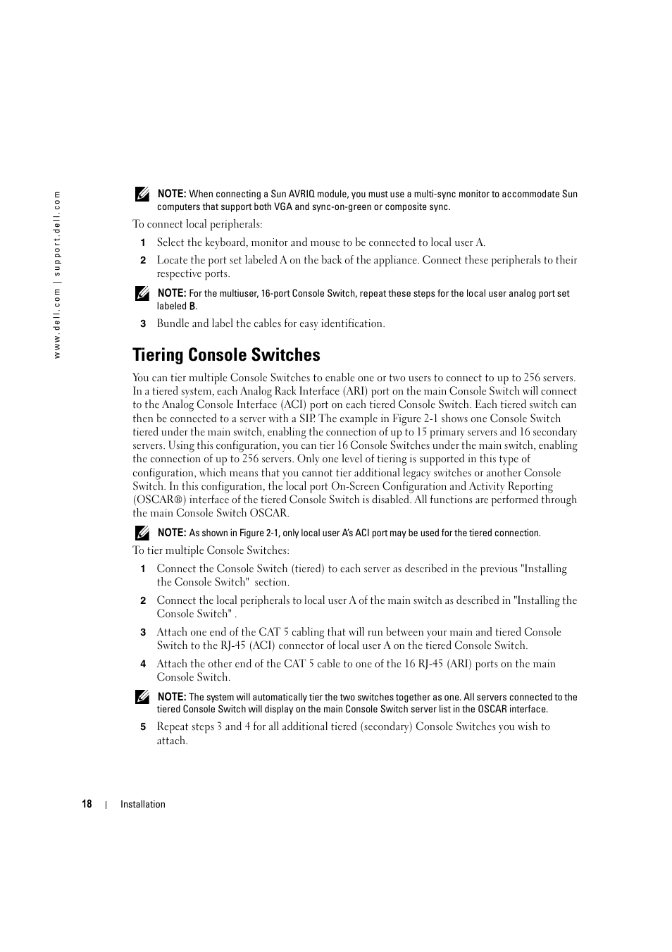 Tiering console switches | Dell KVM 2160AS User Manual | Page 18 / 60