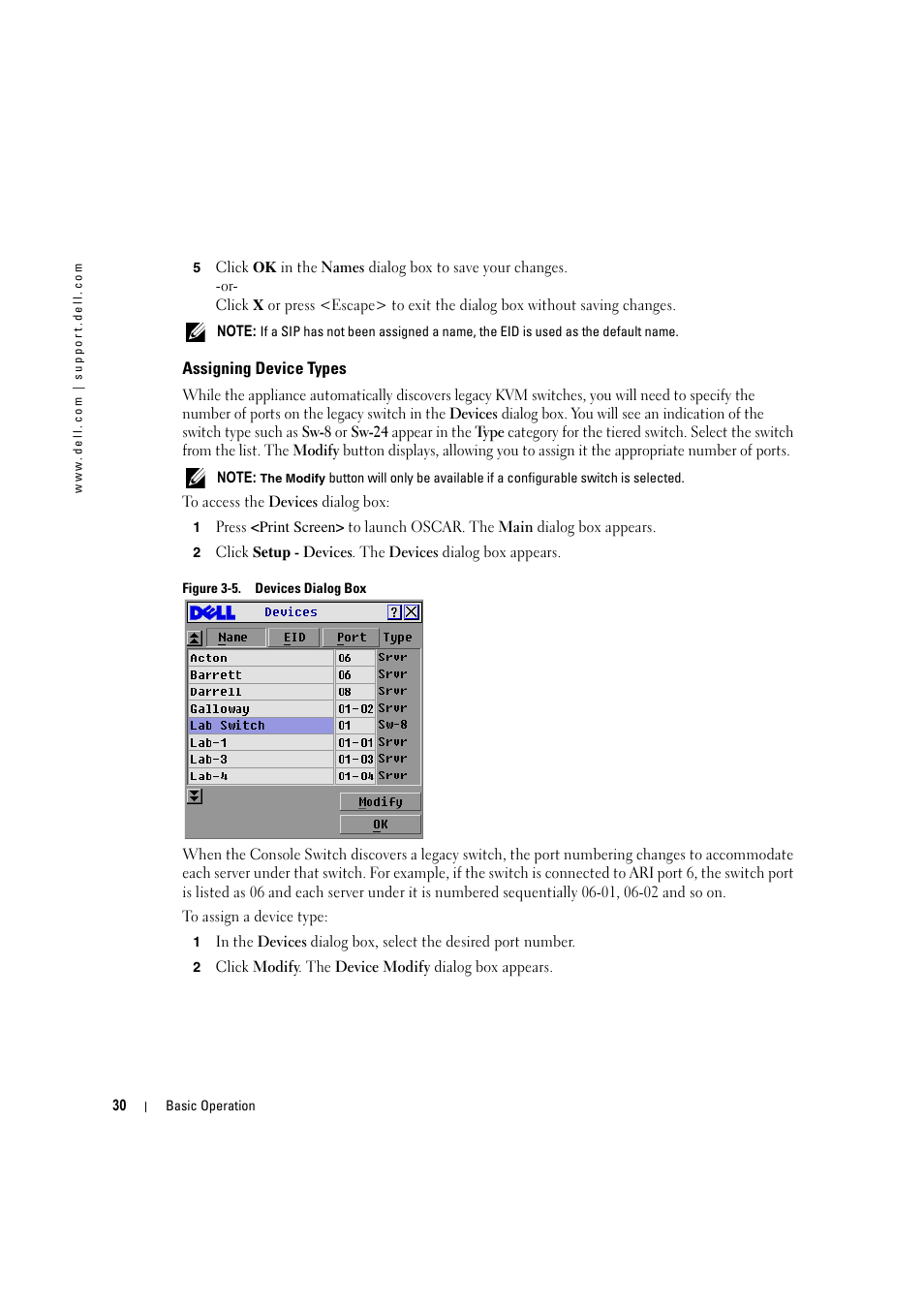 Assigning device types, Figure 3-5, Devices dialog box | Dell KVM 2160AS User Manual | Page 30 / 60