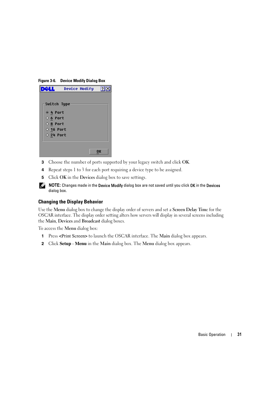 Changing the display behavior, Figure 3-6, Device modify dialog box | Dell KVM 2160AS User Manual | Page 31 / 60