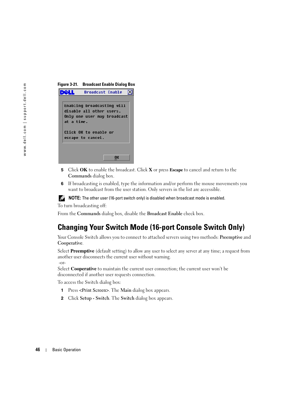 Figure 3-21, Broadcast enable dialog box | Dell KVM 2160AS User Manual | Page 46 / 60