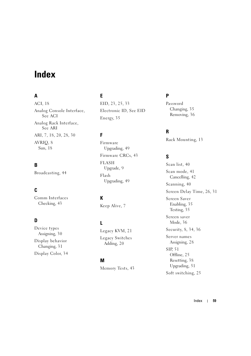 Index | Dell KVM 2160AS User Manual | Page 59 / 60