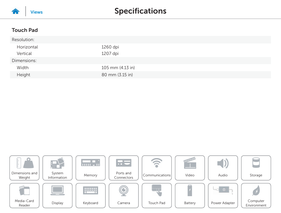 Touch pad, Specifications | Dell Inspiron 15 (5548, Early 2015) User Manual | Page 19 / 22