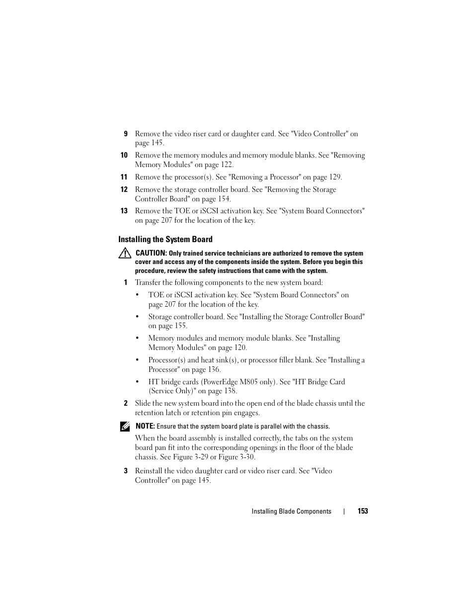 Installing the system board | Dell PowerEdge M600 User Manual | Page 153 / 236