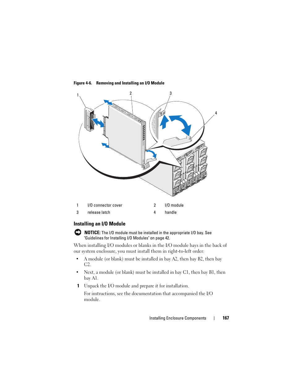Installing an i/o module | Dell PowerEdge M600 User Manual | Page 167 / 236