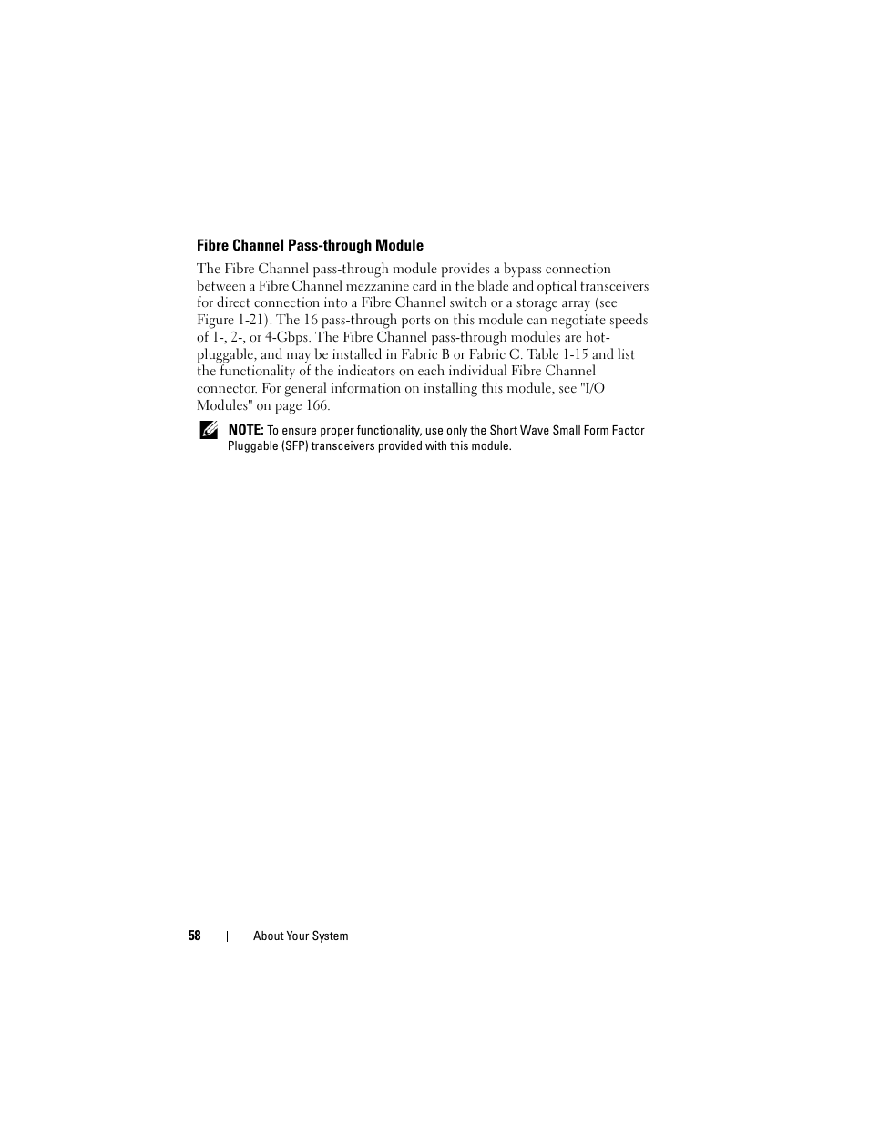 Fibre channel pass-through module | Dell PowerEdge M600 User Manual | Page 58 / 236
