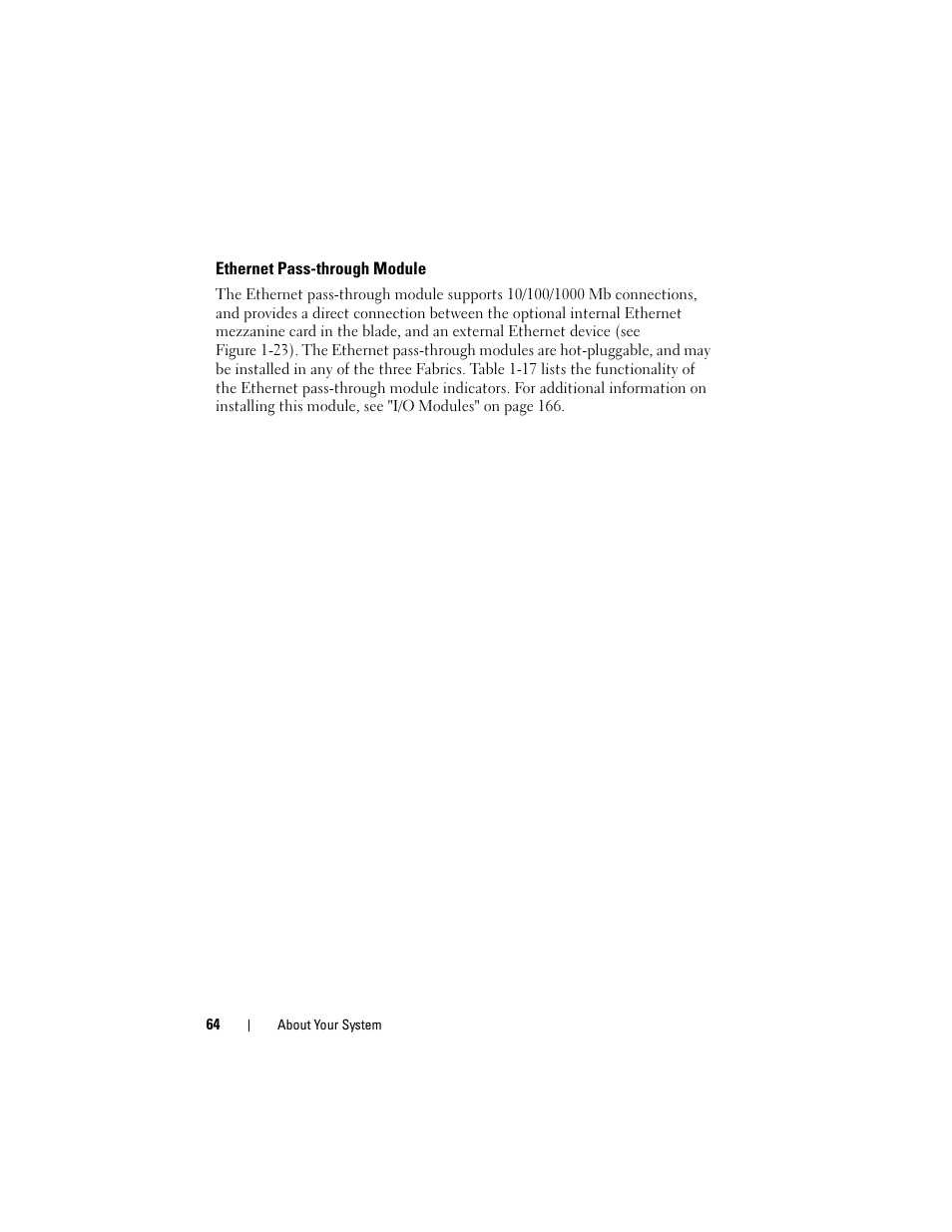 Ethernet pass-through module | Dell PowerEdge M600 User Manual | Page 64 / 236