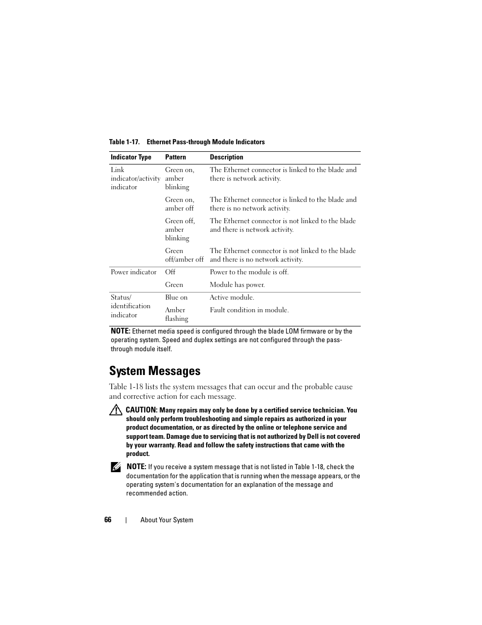 System messages | Dell PowerEdge M600 User Manual | Page 66 / 236