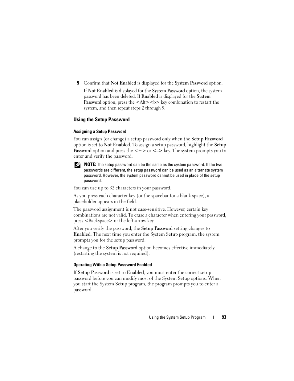 Using the setup password | Dell PowerEdge M600 User Manual | Page 93 / 236