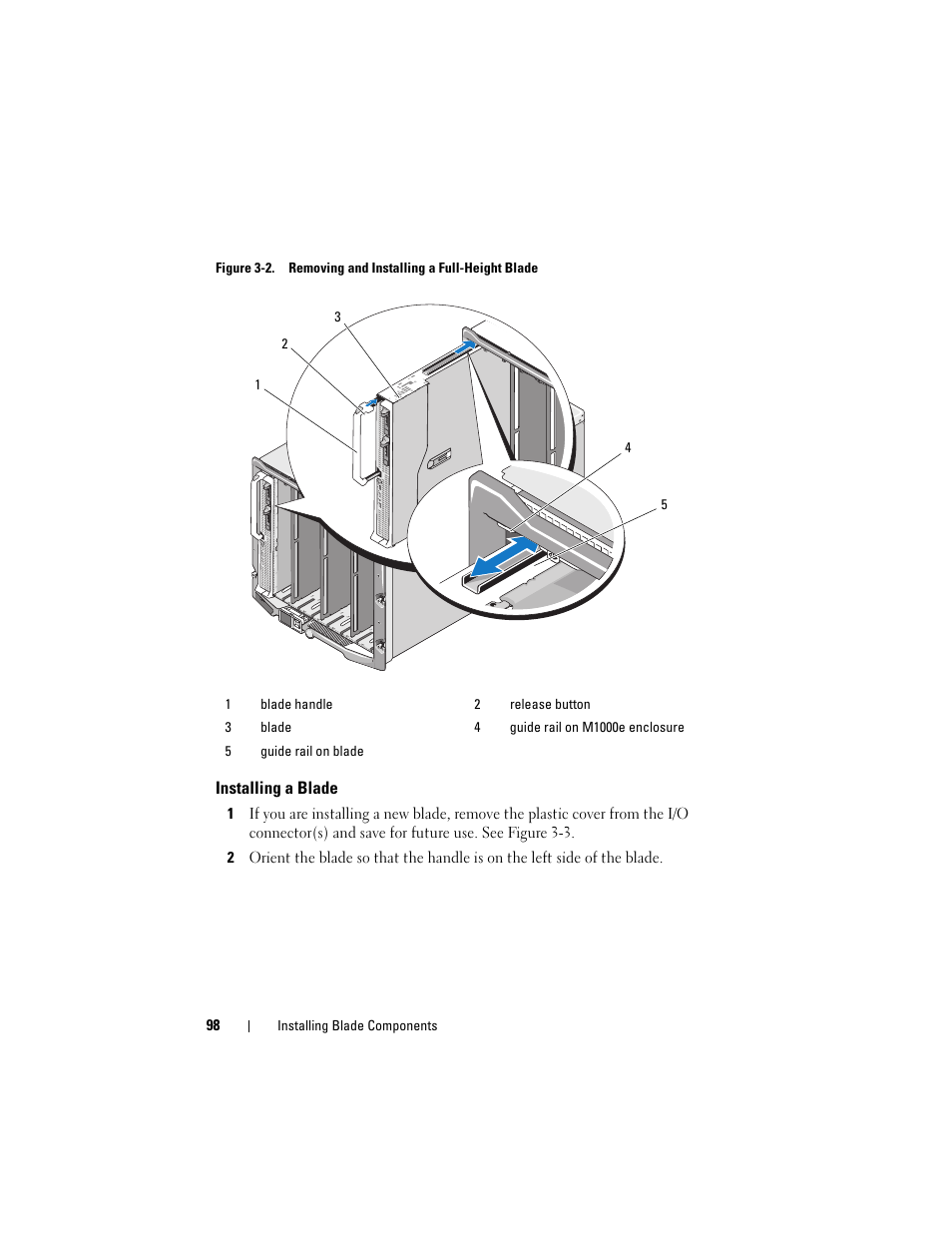 Installing a blade, 1 or figure 3-2 | Dell PowerEdge M600 User Manual | Page 98 / 236