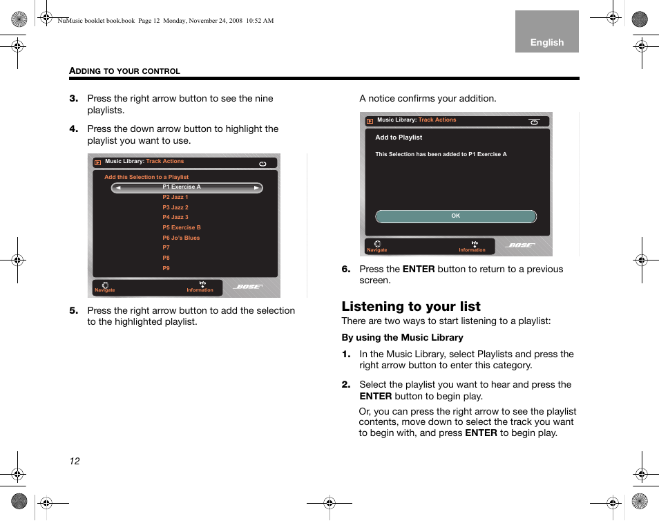 Listening to your list | Bose uMusic + AM314482 User Manual | Page 14 / 32