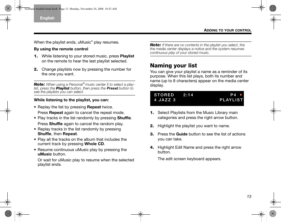 Naming your list | Bose uMusic + AM314482 User Manual | Page 15 / 32