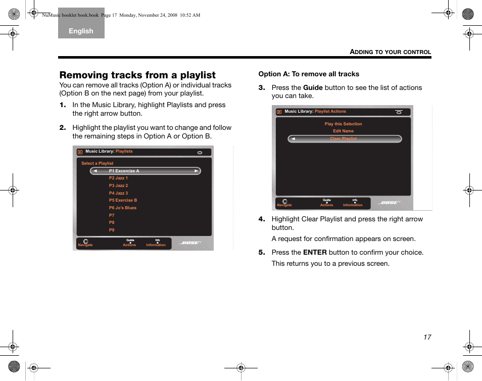 Removing tracks from a playlist | Bose uMusic + AM314482 User Manual | Page 19 / 32