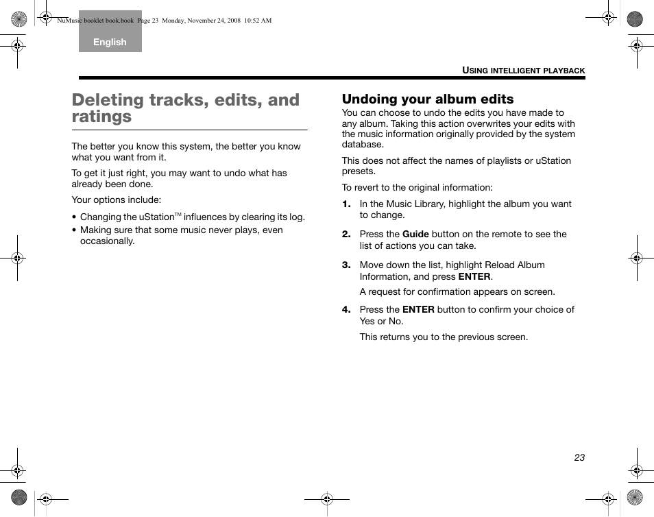 Deleting tracks, edits, and ratings, Undoing your album edits | Bose uMusic + AM314482 User Manual | Page 25 / 32