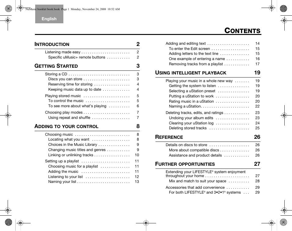 Ontents | Bose uMusic + AM314482 User Manual | Page 3 / 32