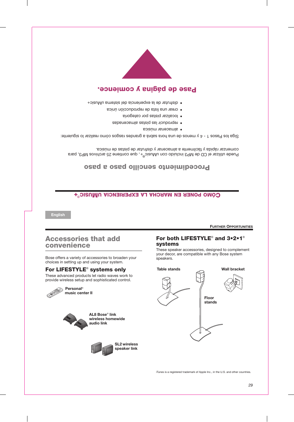 Procedimiento sencillo paso a paso, Pase de página y comience, Accessories that add convenience | For lifestyle, Systems only, For both lifestyle, And 3•2•1, Systems | Bose uMusic + AM314482 User Manual | Page 31 / 32