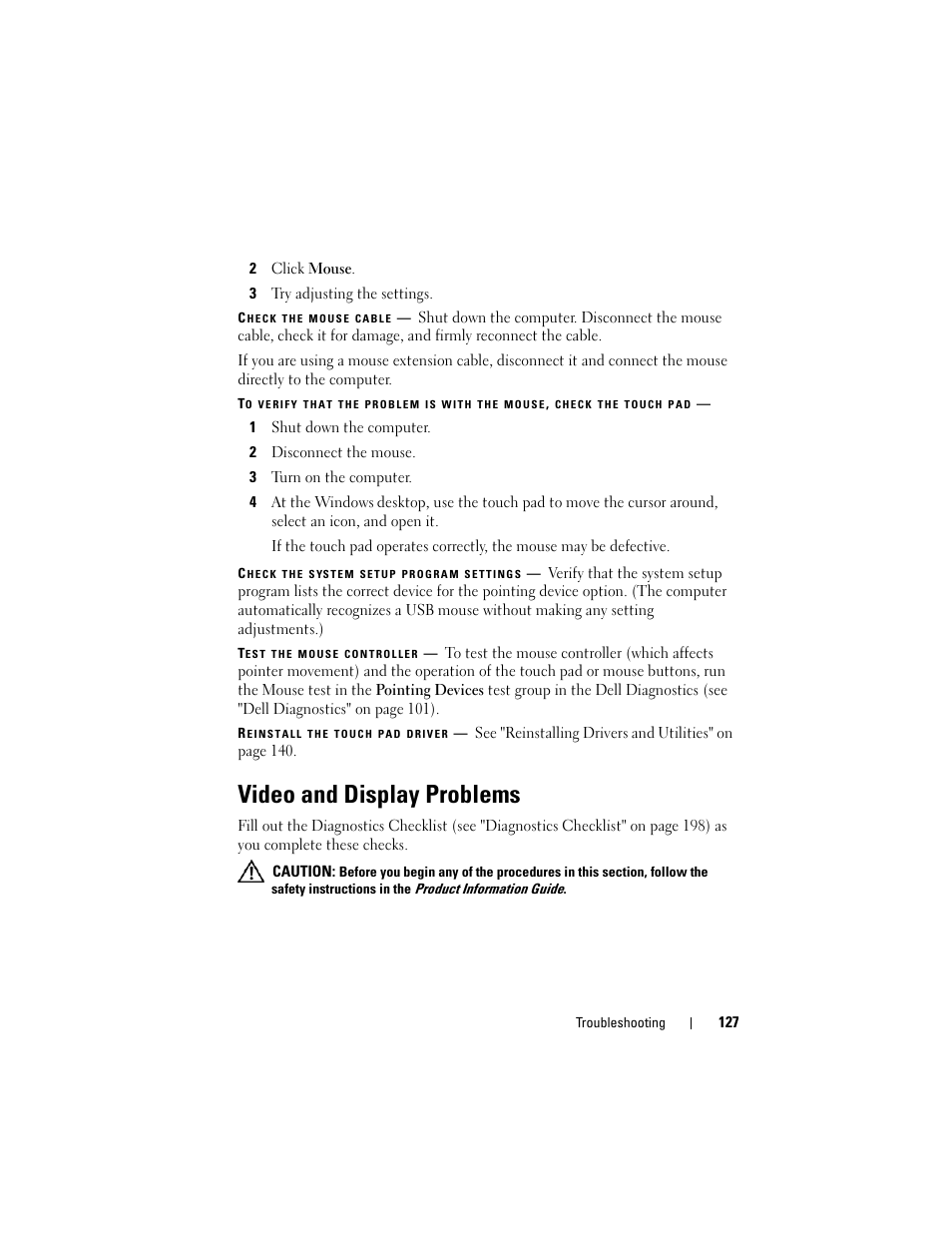 Video and display problems | Dell Latitude D630C (Late 2008) User Manual | Page 127 / 218