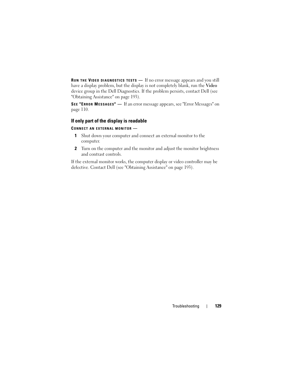 If only part of the display is readable | Dell Latitude D630C (Late 2008) User Manual | Page 129 / 218