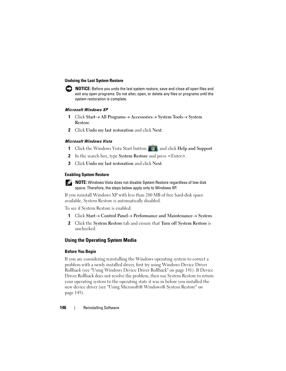Using the operating system media | Dell Latitude D630C (Late 2008) User Manual | Page 146 / 218