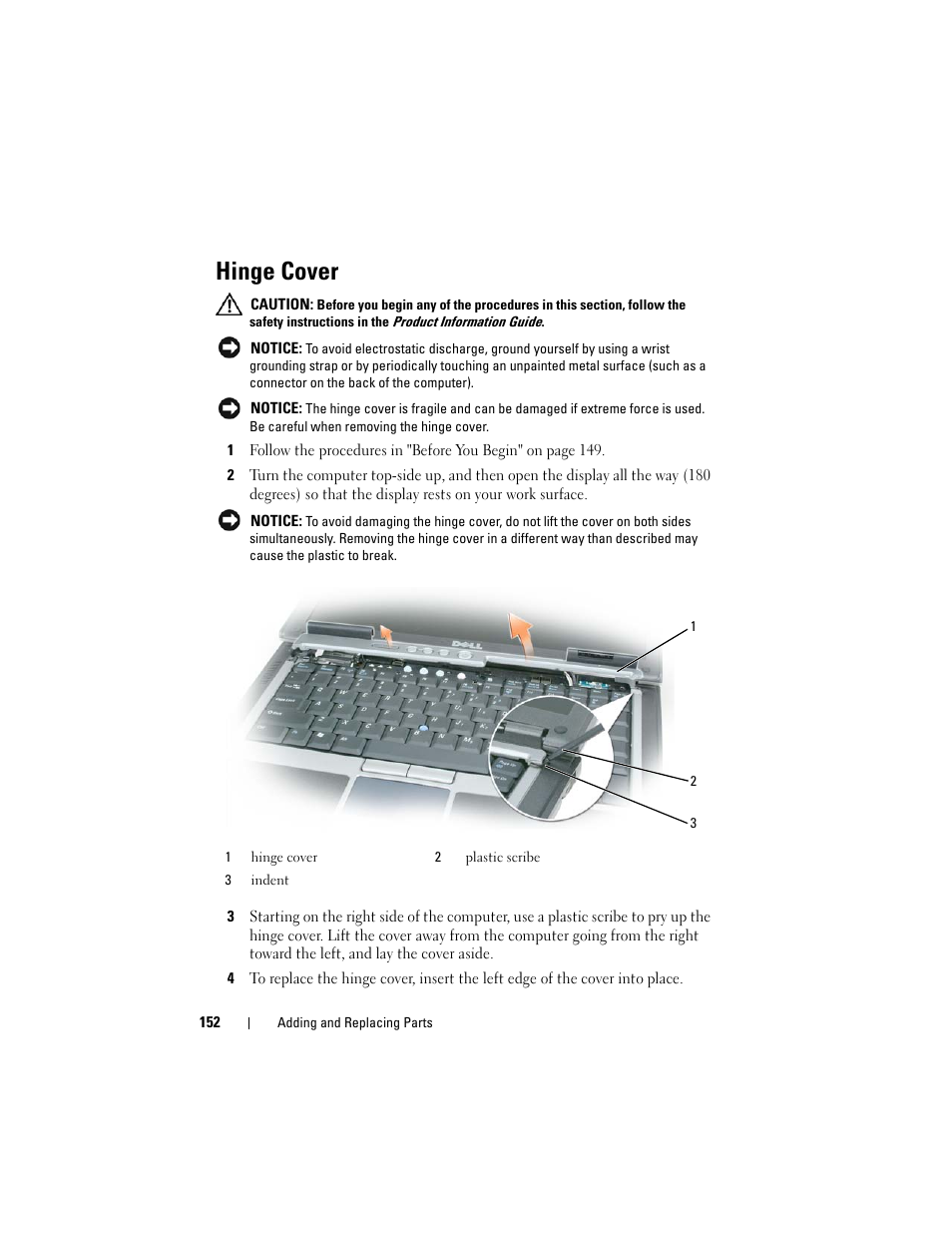 Hinge cover | Dell Latitude D630C (Late 2008) User Manual | Page 152 / 218