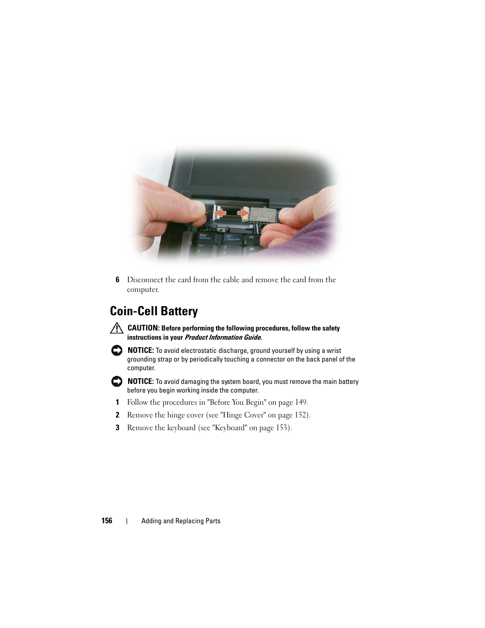 Coin-cell battery, Coin-cell battery" on | Dell Latitude D630C (Late 2008) User Manual | Page 156 / 218
