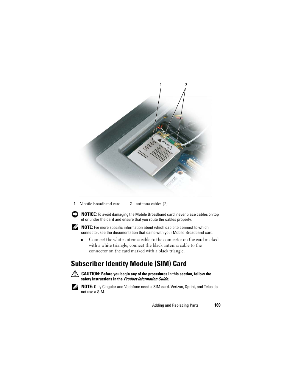 Subscriber identity module (sim) card | Dell Latitude D630C (Late 2008) User Manual | Page 169 / 218