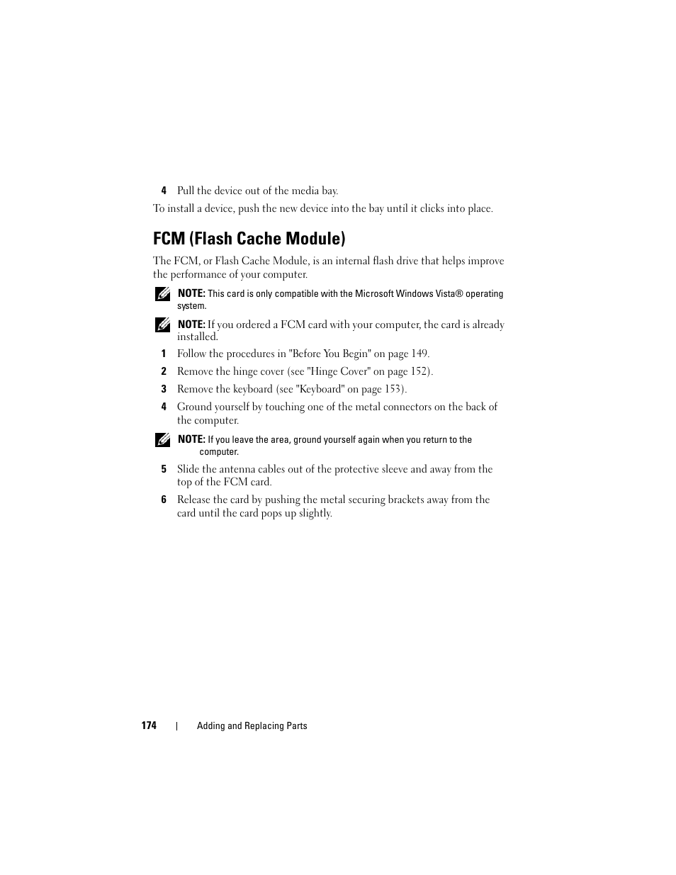 Fcm (flash cache module) | Dell Latitude D630C (Late 2008) User Manual | Page 174 / 218