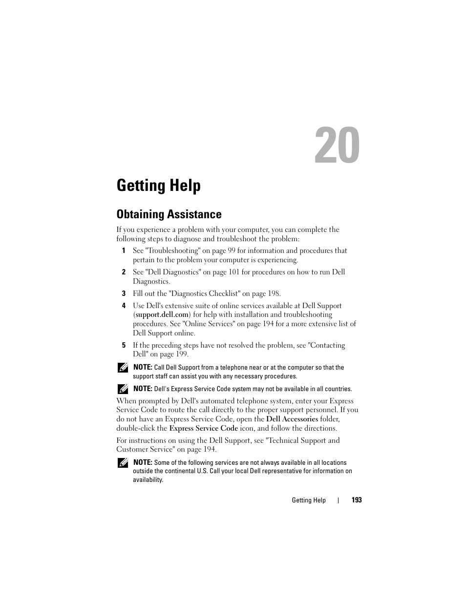 Getting help, Obtaining assistance, Ee "obtaining assistance" on | Dell (see "obtaining assistance, See "obtaining, Ee "obtaining, Obtaining | Dell Latitude D630C (Late 2008) User Manual | Page 193 / 218