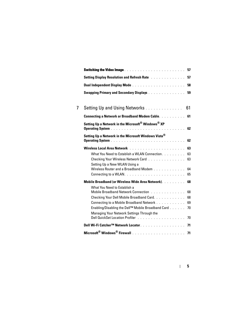 7 setting up and using networks | Dell Latitude D630C (Late 2008) User Manual | Page 5 / 218