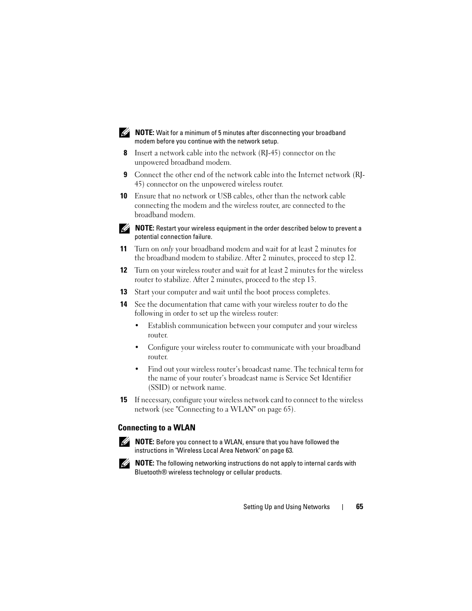 Connecting to a wlan | Dell Latitude D630C (Late 2008) User Manual | Page 65 / 218