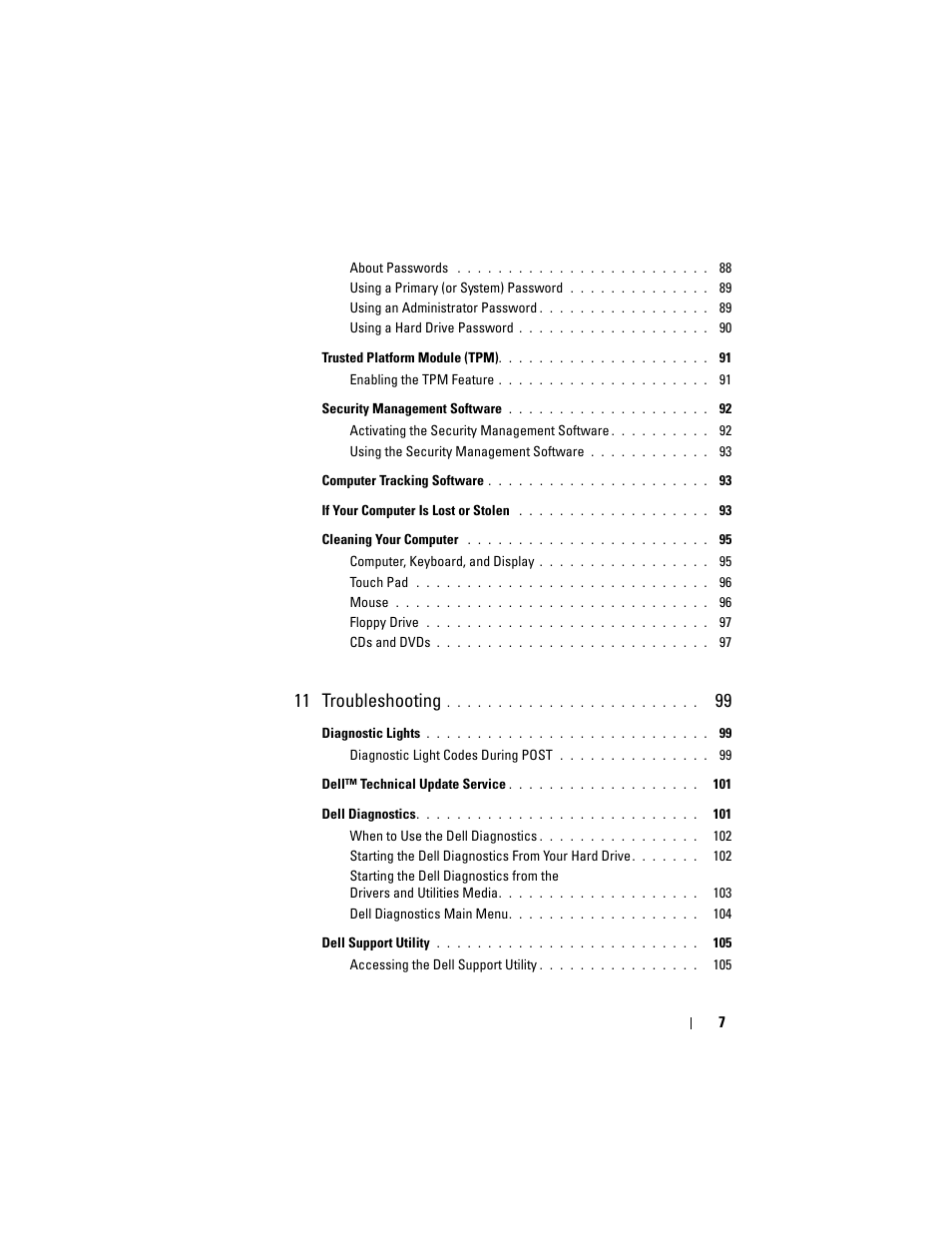 11 troubleshooting | Dell Latitude D630C (Late 2008) User Manual | Page 7 / 218